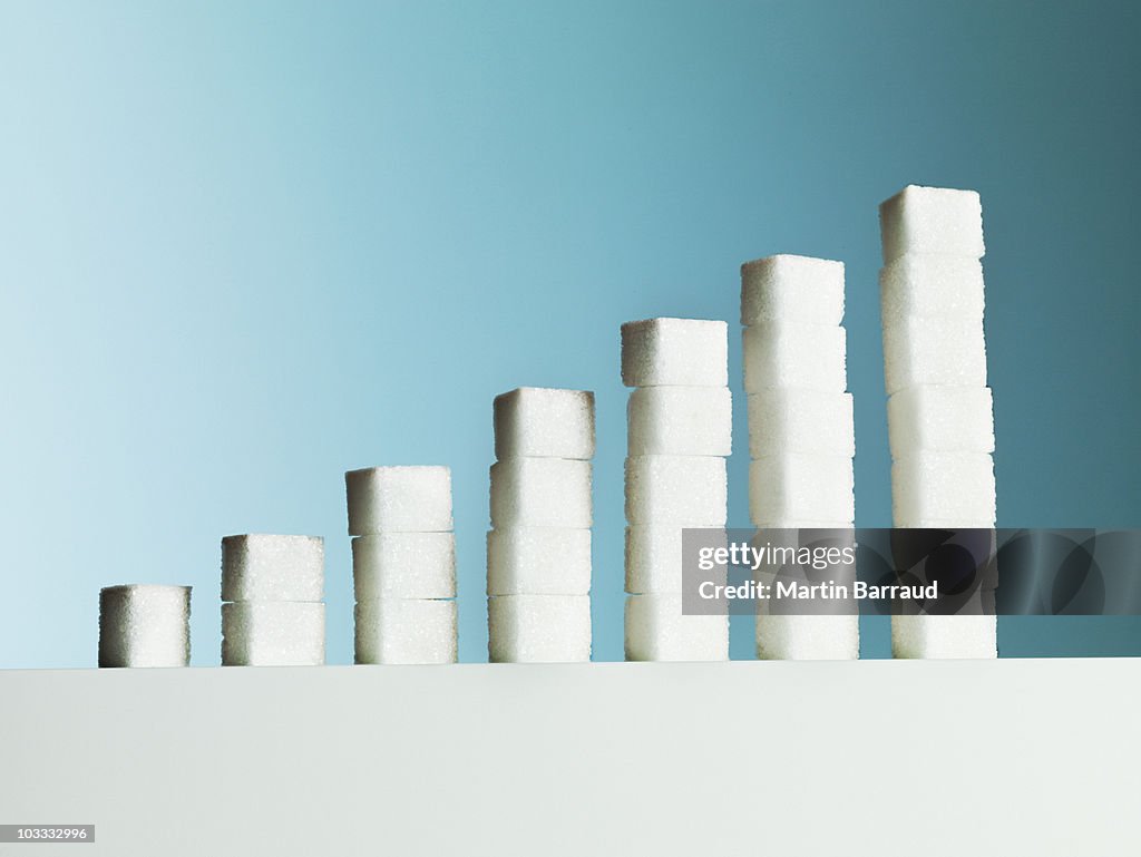 Row of ascending stacks of sugar cubes