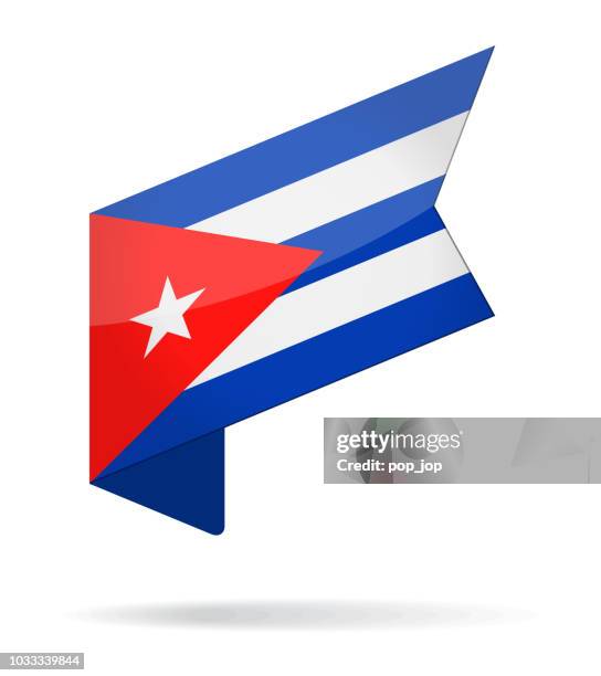 cuba - isometric label flag vector glossy icon - cuban flag stock illustrations