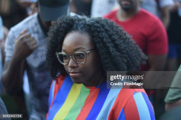 Festivalgoers attend a performance by Big K.R.I.T. On the Paper Stage during day 1 of Grandoozy on September 14, 2018 in Denver, Colorado.