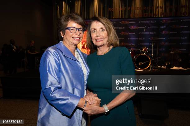 Valerie Jarrett and Nancy Pelosi attend the CBCF Chair and Board of Director's Reception for the 48th Annual Congressional Black Caucus Foundation on...