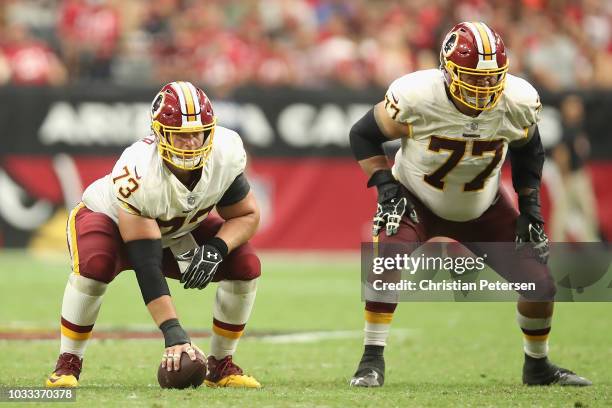 Center Chase Roullier and offensive guard Shawn Lauvao of the Washington Redskins during the NFL game against the Arizona Cardinals at State Farm...