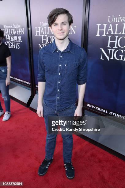 Chandler Riggs attends Halloween Horror Nights 2018 at Universal Studios Hollywood on September 14, 2018 in Los Angeles, California.