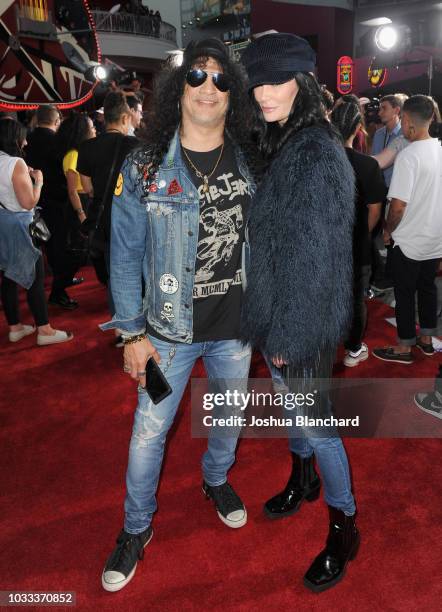 Slash and Meegan Hodges attend Halloween Horror Nights 2018 at Universal Studios Hollywood on September 14, 2018 in Los Angeles, California.