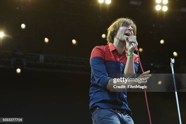 Thomas Mars of Phoenix performs on the Scissor Stage during day 1 of Grandoozy on September 14, 2018 in Denver, Colorado.