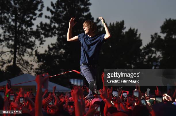Thomas Mars of Phoenix performs on the Scissor Stage during day 1 of Grandoozy on September 14, 2018 in Denver, Colorado.