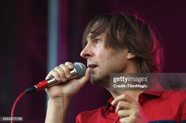 Thomas Mars of Phoenix performs on the Scissor Stage during day 1 of Grandoozy on September 14, 2018 in Denver, Colorado.