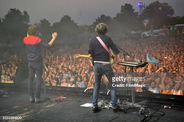 Thomas Mars and Laurent Brancowitz of Phoenix perform on the Scissor Stage during day 1 of Grandoozy on September 14, 2018 in Denver, Colorado.