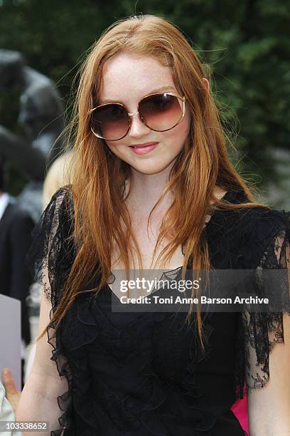 Lily Cole attends the Christian Dior Haute Couture show as part of Paris Fashion Week Fall/Winter 2011 at Musee Rodin on July 5, 2010 in Paris,...