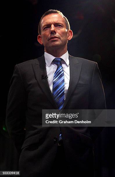 Opposition leader Tony Abbott listens to a question from a swinging voter on August 11, 2010 in Sydney, Australia. The undecided voters, mainly from...