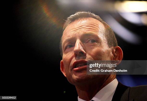 Opposition leader Tony Abbott answers a question from a swinging voter on August 11, 2010 in Sydney, Australia. The undecided voters, mainly from...