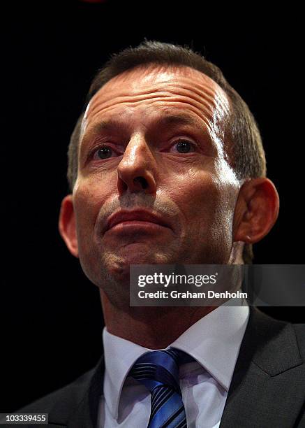 Opposition leader Tony Abbott answers a question from a swinging voter on August 11, 2010 in Sydney, Australia. The undecided voters, mainly from...