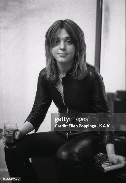 Singer and bassist Suzi Quatro posed backstage after a show in Hamburg, Germany in 1973