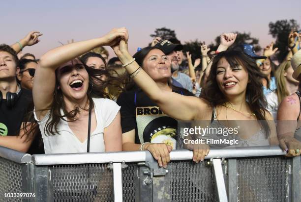 Festivalgoers attend a performance by Phoenix on the Scissor Stage during day 1 of Grandoozy on September 14, 2018 in Denver, Colorado.