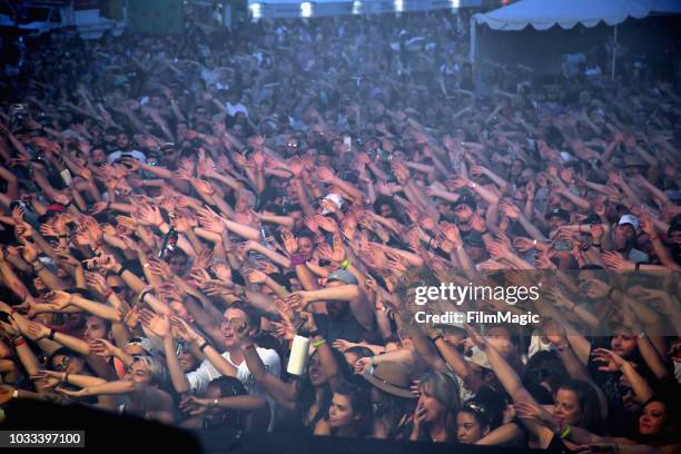 Festivalgoers attend a performance by Phoenix on the Scissor Stage during day 1 of Grandoozy on September 14, 2018 in Denver, Colorado.