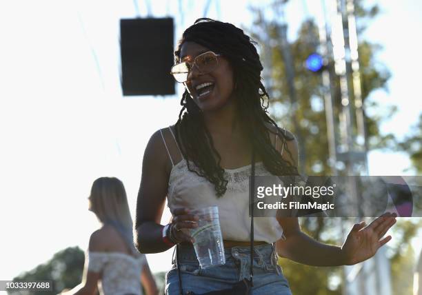 Festivalgoers attend the Kim Ann Foxman performance in The Break Room during day 1 of Grandoozy on September 14, 2018 in Denver, Colorado.