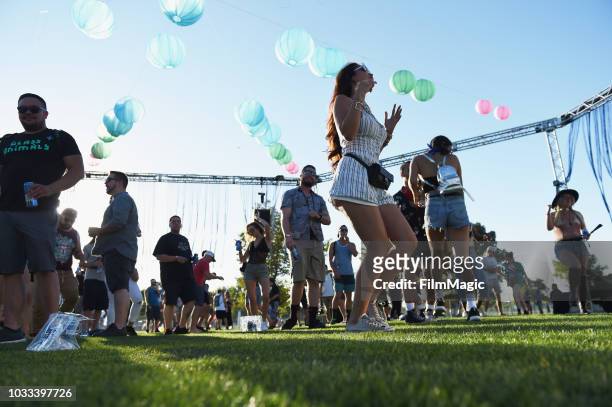 Festivalgoers attend the Kim Ann Foxman performance in The Break Room during day 1 of Grandoozy on September 14, 2018 in Denver, Colorado.