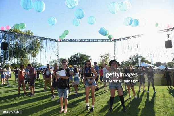 Festivalgoers attend the Kim Ann Foxman performance in The Break Room during day 1 of Grandoozy on September 14, 2018 in Denver, Colorado.