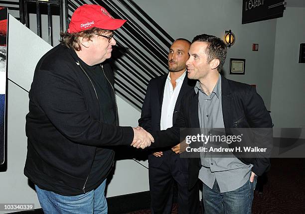 Filmmaker Michael Moore, director Amir Bar-Lev and former soldier Russell Baer attend a discussion following a special screening of The Weinstein...