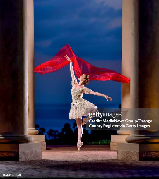 The Resort at Pelican Hill's iconic rotunda columns frames American Ballet Theatre's principal dancer Gillian Murphy, dressed in the Clara costume...