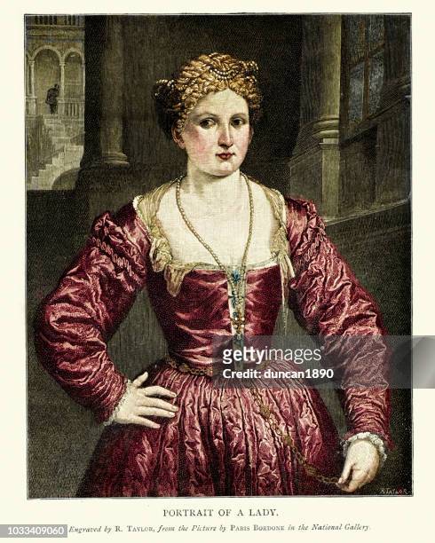 portrait of a lady, paris bordone, 16th century - renaissance stock illustrations