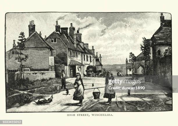 high street, winchelsea, sussex, 19th century - main street stock illustrations