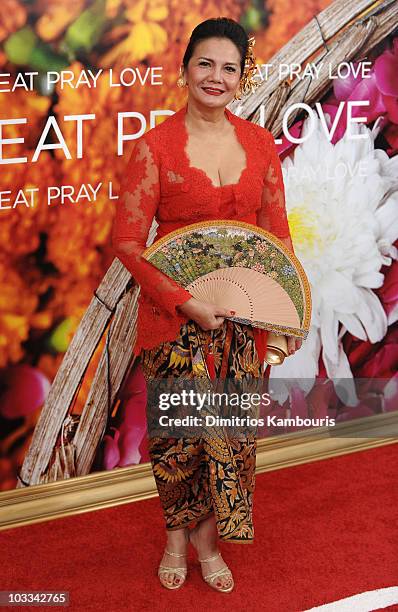 Actress Christine Hakim attends the premiere of "Eat Pray Love" at the Ziegfeld Theatre on August 10, 2010 in New York City.