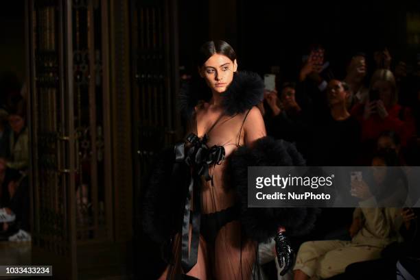 This image contains nudity) Model walks the runway at the Pam Hogg show during London Fashion Week September 2018, London on September 14, 2018.