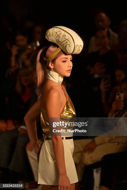 Model walks the runway at the Pam Hogg show during London Fashion Week September 2018, London on September 14, 2018.