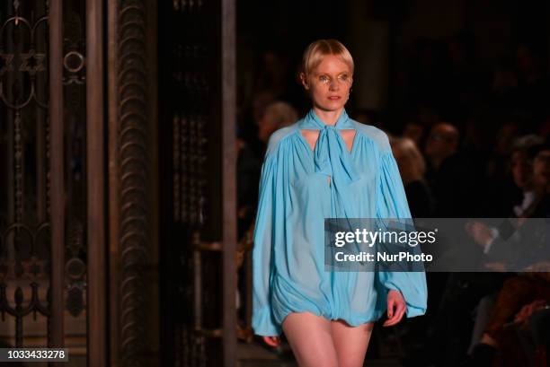 Model walks the runway at the Pam Hogg show during London Fashion Week September 2018, London on September 14, 2018.