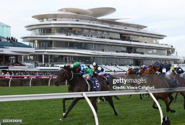 Jye McNeil riding Furrion winning Race 9 during Melbourne racing at Flemington Racecourse on September 15, 2018 in Melbourne, Australia.