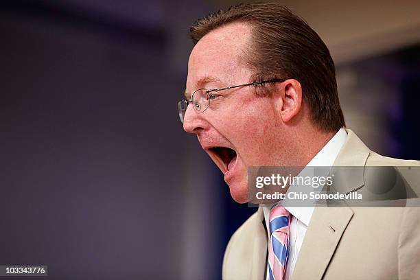 In response to the question "Did you put your foot in your mouth?" White House Press Secretary Robert Gibbs opens up to show that his mouth is empty...