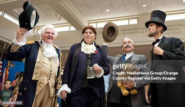 Mount Rushmore Presidential impersonators: Robert Broski as George Washington, from left, Dale Reynolds as Thomas Jefferson, Peter Small as Teddy...