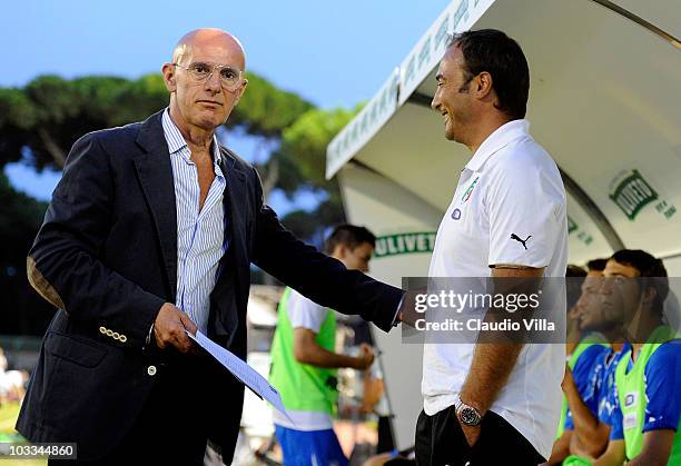 Arrigo Sacchi and Italy Head Coach Pierluigi Casiraghi during the international friendly match between Italy U21 and Denmark U21 at Stadio Torquato...