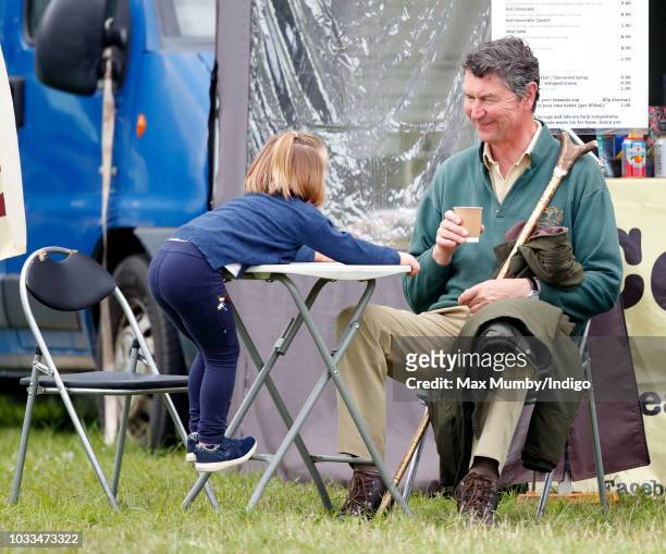 Mia Tindall and her step-grandfather Vice Admiral Sir Timothy Laurence attend the Whatley Manor Horse Trials at Gatcombe Park on September 8, 2018 in...