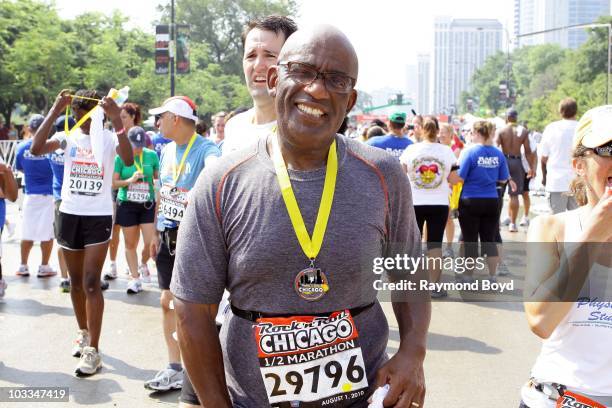 Weatherman, Al Roker poses for photos after running in the 2nd Annual Rock N Roll Chicago 1/2 Marathon on Columbus Drive in Chicago, Illinois on AUG...