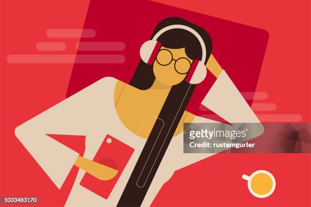 keep calm and let the music play on - listening stock illustrations