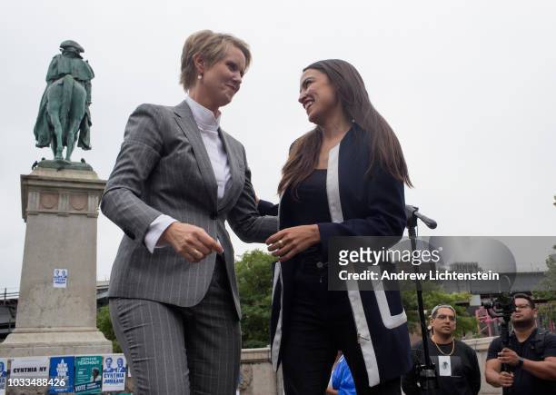 Congressional candidate Alexandria Ocasio-Cortez lends her support to the New York progressive ticket at a get out the vote rally for Cynthia Nixon...