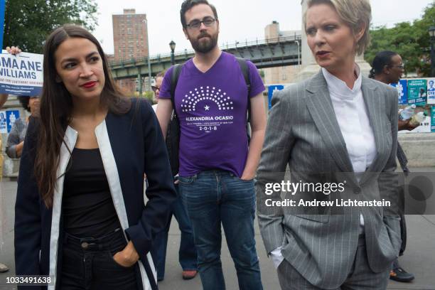 Congressional candidate Alexandria Ocasio-Cortez lends her support to the New York progressive ticket at a get out the vote rally for Cynthia Nixon...