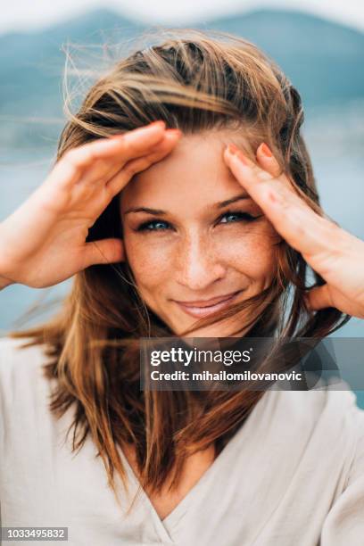 young female portrait - beautiful woman sun stock pictures, royalty-free photos & images