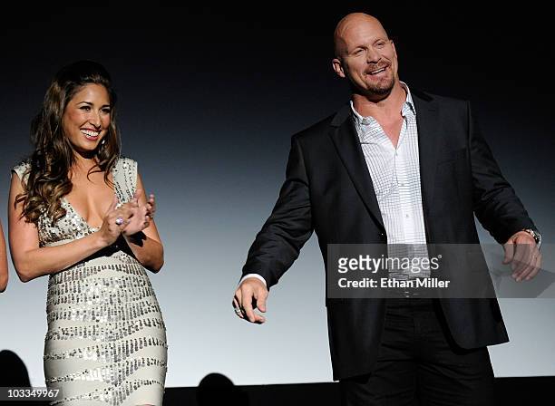 Actress Giselle Itie and actor Steve Austin are introduced at a screening of Lionsgate Films' "The Expendables" at the Planet Hollywood Resort &...