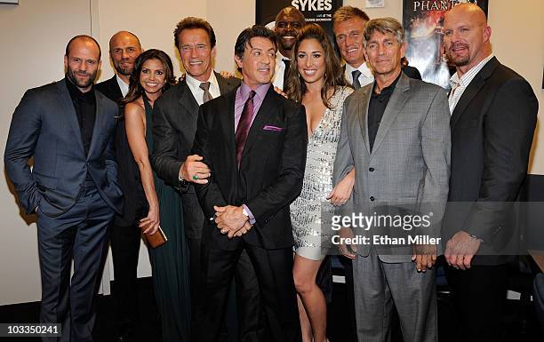 Actors Jason Statham, Randy Couture, Charisma Carpenter, California Gov. Arnold Schwarzenegger, Sylvester Stallone, Terry Crews, Giselle Itie, Dolph...