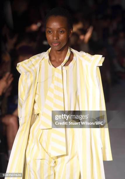 Models walk the runway at the Xiao Li Show during London Fashion Week September 2018 at The BFC Show Space on September 14, 2018 in London, England.