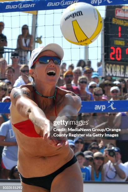 Manhattan Beach Open.Women's Final. Nicole Branagh and Elaine Youngs defeated Annett Davis and Jenny Johnson Jordan. Elaine Youngs chases down a ball.