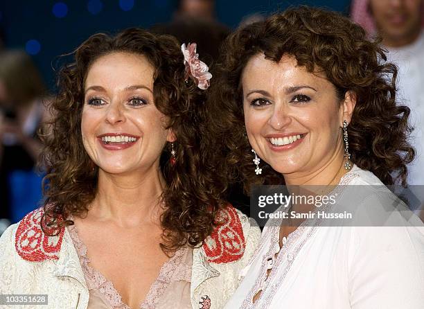 Actresses and sisters Julia Sawalha and Nadia Sawalha attend the Royal Premiere of Arabia 3D at London IMAX on May 24, 2010 in London, England.