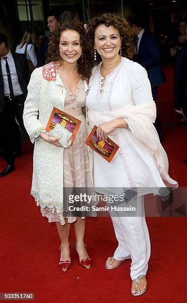 Actresses and sisters Julia Sawalha and Nadia Sawalha attend the Royal Premiere of Arabia 3D at London IMAX on May 24, 2010 in London, England.