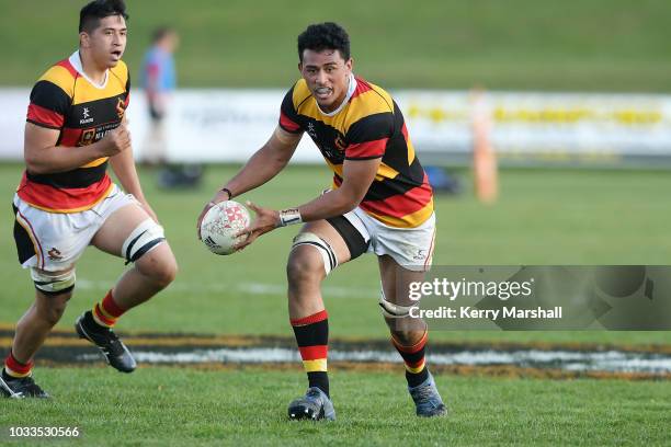 Charles Alaimalo of Waikato looks to run during the Jock Hobbs U19 Rugby Tournament on September 15, 2018 in Taupo, New Zealand.