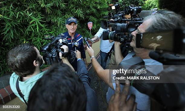 Prince Frederic, husband of actress Zsa Zsa Gabor, talks to the press as she returned home after being discharged from the UCLA hospital, in Bel Air,...