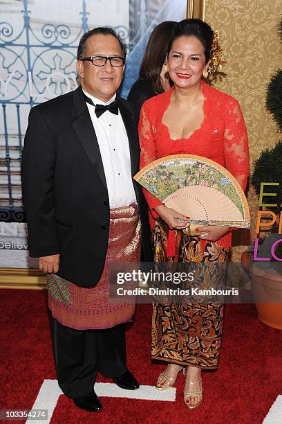 Sapta Nirwandar and actress Christine Hakim attend the premiere of "Eat Pray Love" at the Ziegfeld Theatre on August 10, 2010 in New York City.