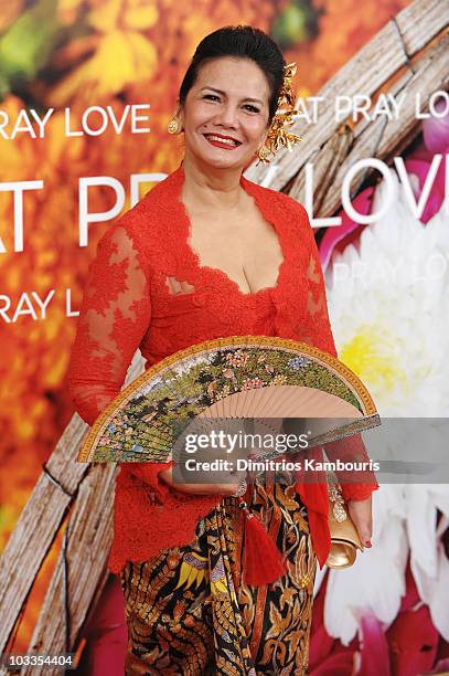 Actress Christine Hakim attends the premiere of "Eat Pray Love" at the Ziegfeld Theatre on August 10, 2010 in New York City.