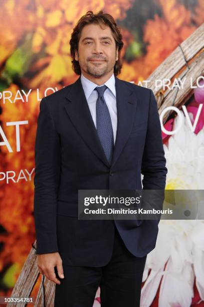 Actor Javier Bardem attends the premiere of "Eat Pray Love" at the Ziegfeld Theatre on August 10, 2010 in New York City.
